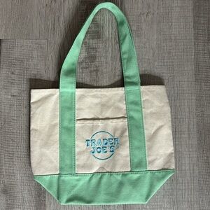 Trader Joe's Green and Cream Canvas Tote Bag